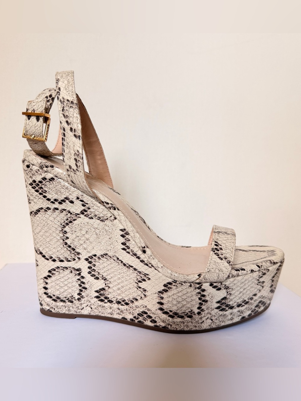 NEW Schutz Snake Print Leather Platform Wedge Sandals Women’s US 8.5 / EUR 39 - Picture 2 of 7